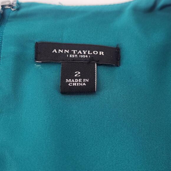 Ann Taylor Shift Sheath Dress Size 2 Teal Green 3/4 Sleeve Zipper Accent Classic - Picture 6 of 10